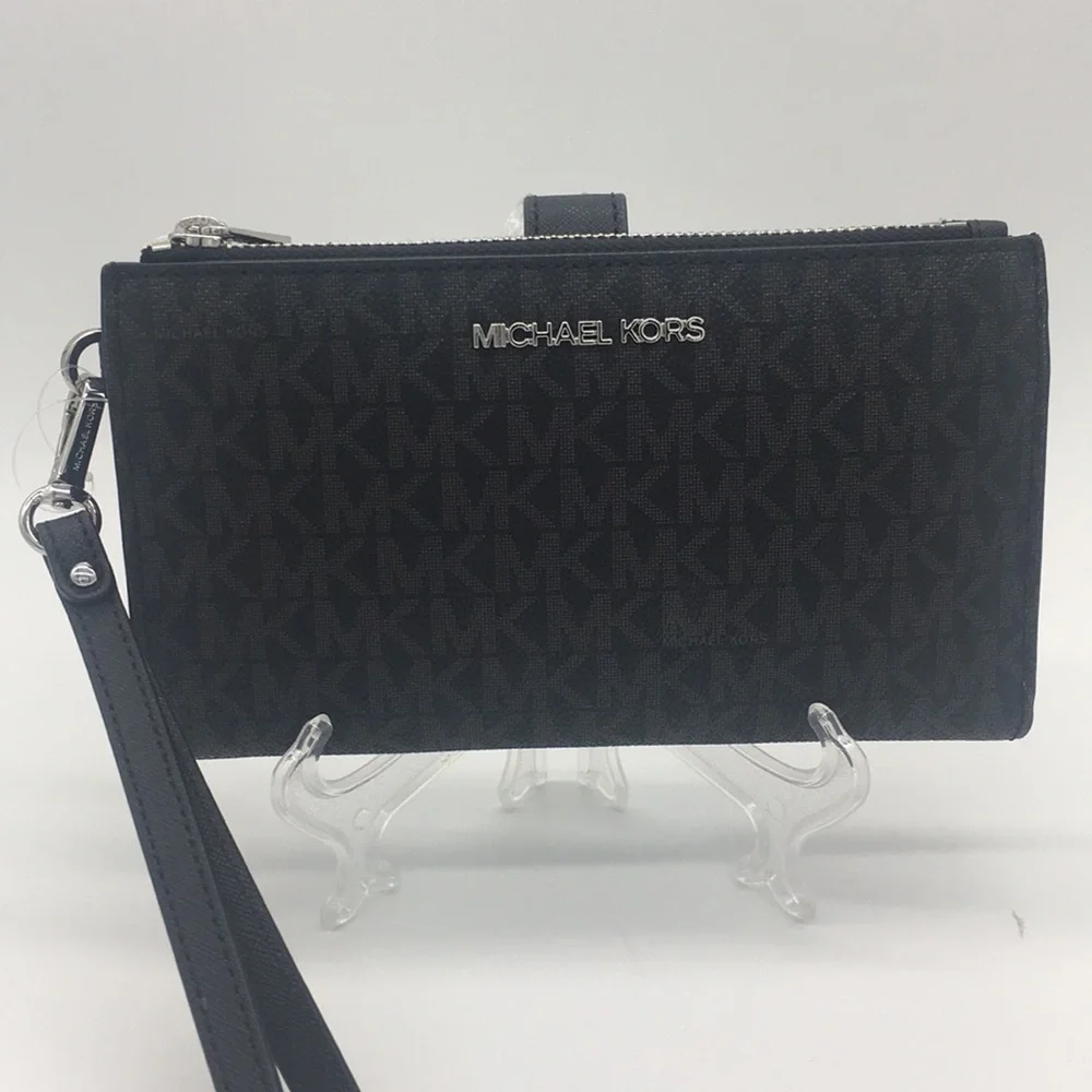 MICHAEL KORS LG DOUBLE ZIP WRISTLET BLACK - Picture 1 of 8